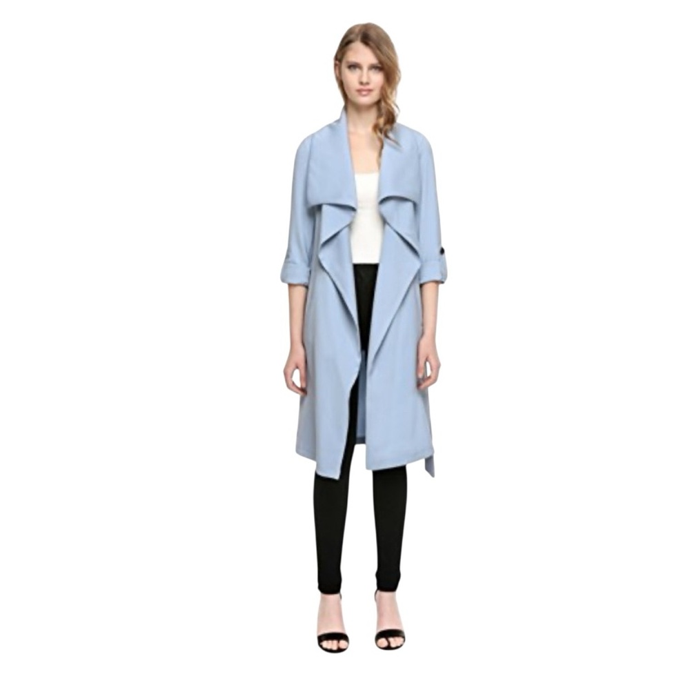 La Charme U Light Blue‎ Draped Trench Coat